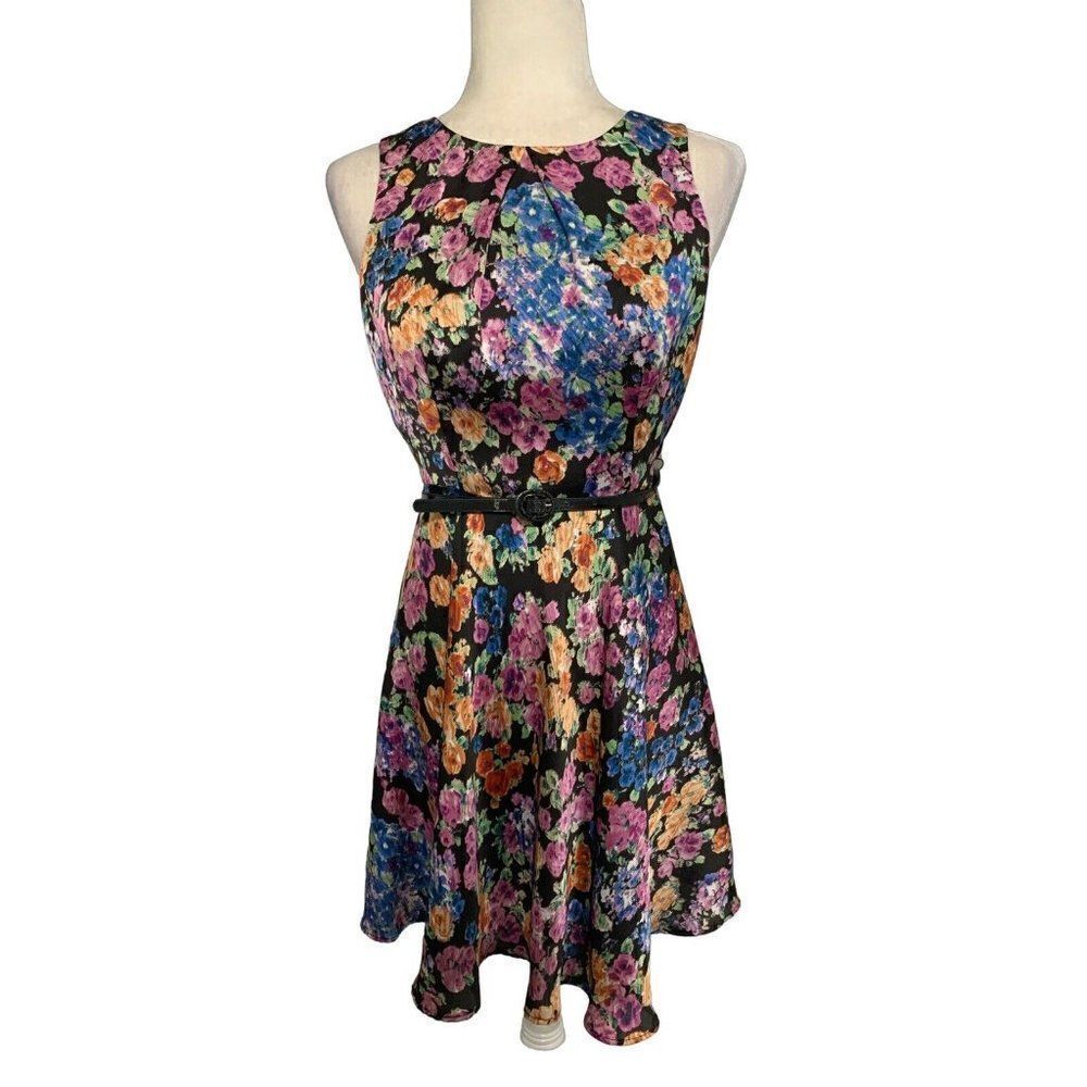 abs allen schwartz womens black pink floral tank mini dress small 4